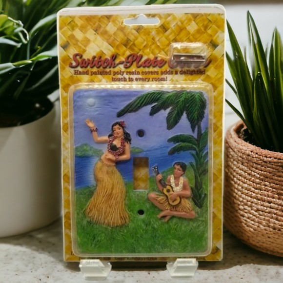 Hawaiian Couple with Ukelele Single Switch Plate Cover Sealed Poly Resin - Picture 1 of 5